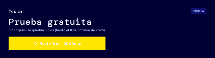 Tarjeta del plan durante la prueba