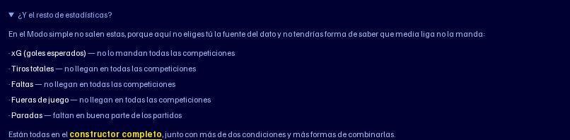 Aviso del modo simple sobre las estadísticas que no ofrece y por qué