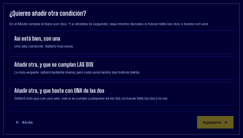 Paso de añadir una segunda condición, con el cruce Y u O